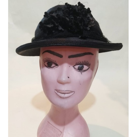Şen Şapka - Vitali HAKKO / Vakko - Siyah çiçekli, bayan şapkası 1940 - 50 'ler