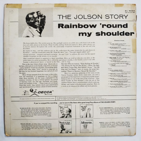 The Jolson Story - RAINBOW ROUND MY SHOULDER  / Plak