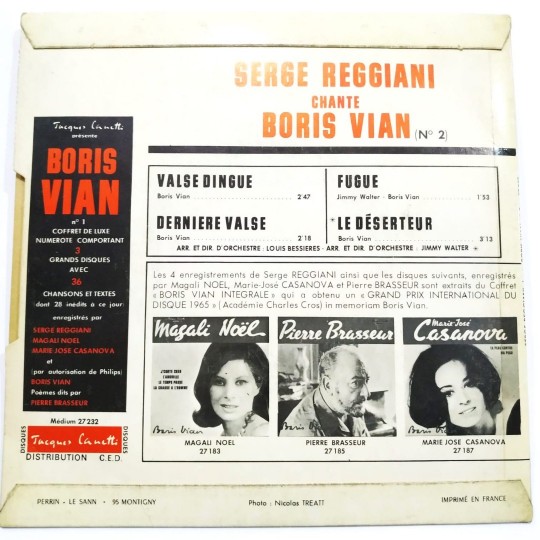  Valse dıngue / Derniere valse - Fugue / Le deserteur / Serge REGGIANI chante Boris VIAN - Plak