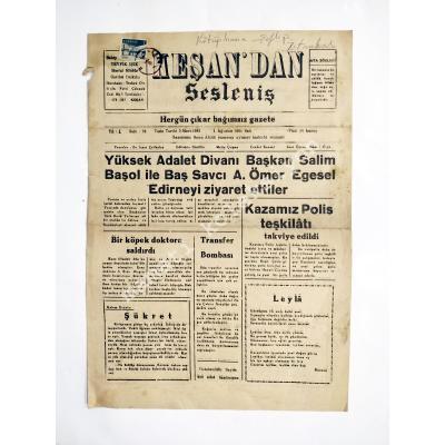 Keşan'dan Sesleniş gazetesi 1 Ağustos 1961 - Eski Gazete