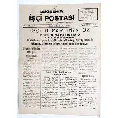Eskişehir İşçi Postası - 2 Şubat 1952 / Gazete