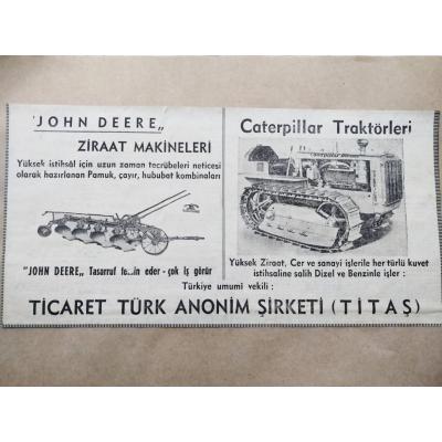 Caterpillar Traktörleri, John Deere Ziraat Makineleri / Dergi reklamı - Efemera