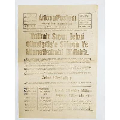 Tokat Artova postası gazetesi, 30 Mart 1930 - Efemera