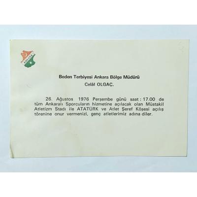Beden Terbiyesi Ankara - 1976 tarihli davetiye / Efemera