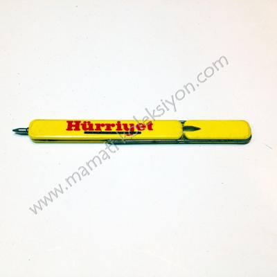 Hürriyet Gazetesi sarı renkli kalem Promosyon Firma kalemleri, Tükenmez kalem Eski kalem