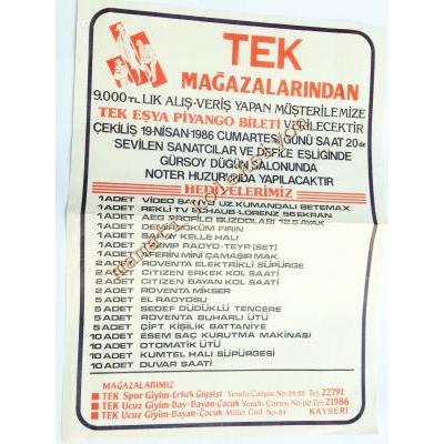 Tek mağazaları Kayseri - Afiş - Efemera