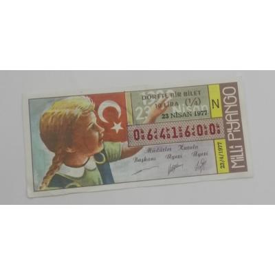 23 Nisan 1977 - Dörtte bir bilet - Milli Piyango bileti - Efemera