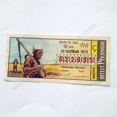 29 Haziran 1973 Dörtte bir  bilet, milli piyango Eski Piyango Nimet abla kaşeli - Efemera