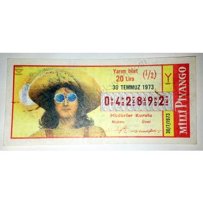30 Temmuz 1973 Yarım bilet - Milli Piyango - Efemera