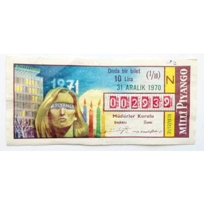 31 Aralık 1970 Onda bir bilet, milli piyango Eski Piyango - Efemera