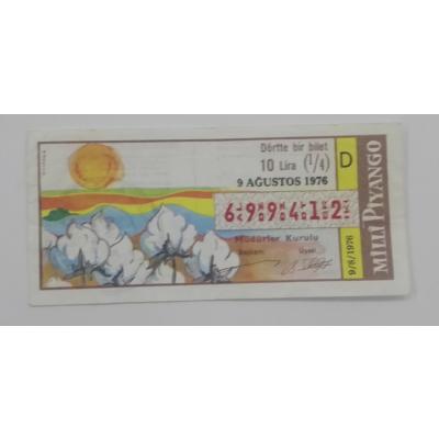 9 Ağustos 1976 - Dörtte bir bilet - Milli Piyango bileti - Efemera