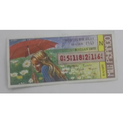 9 Nisan 1977 - Dörtte bir bilet - Milli Piyango bileti - Efemera