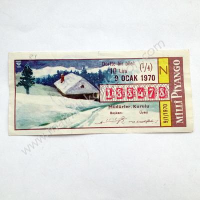 9 Ocak 1970 Dörtte bir bilet, milli piyango Eski piyango - Efemera