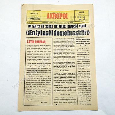 Akropol gazetesi, 21 Haziran 1972 İzmir, Bergama - Efemera