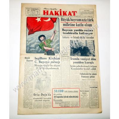Akşam gazetesi Hakikat, 29 Ekim 1951 29 Ekim gazeteleri - Efemera