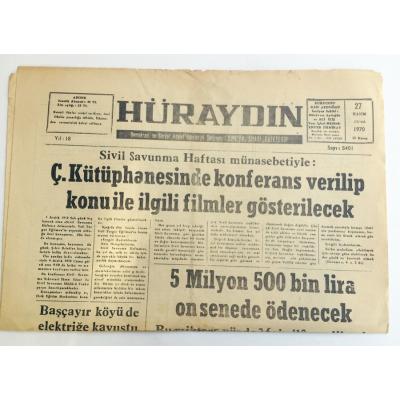 AYDIN Hüraydın gazetesi, 27 Kasım 1970 - Efemera