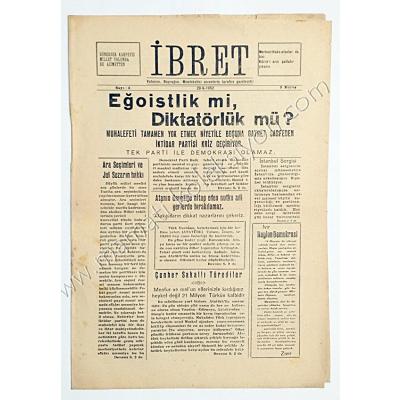 Bursa, İbret gazetesi, 28 Haziran 1952 - Sayı : 2 - Efemera