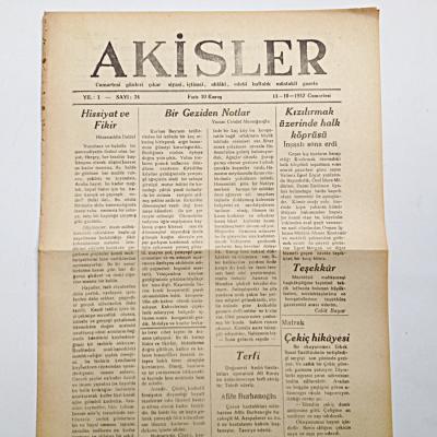 Çorum Akisler gazetesi, 11 Kasım 1952 - Efemera