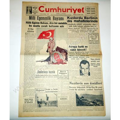 Cumhuriyet gazetesi, 23 Nisan 1945 23 Nisan gazeteleri - Efemera
