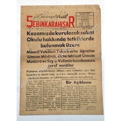Demokrat Şebinkarahisar gazetesi, 10 Haziran 1955, Sayı:10 - Efemera