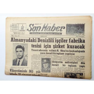 DENİZLİ, Son Haber gazetesi, 6 Ocak 1966 - Efemera