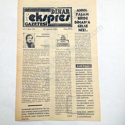 Dinar Ekspres gazetesi, 25 Haziran 1982 Afyon, Dinar - Efemera