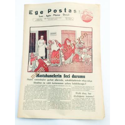 Ege Postası gazetesi - 25 Şubat 1948 Hastahanelerin feci durumu İzmir, Aydın, Manisa, Denizli - Efemera