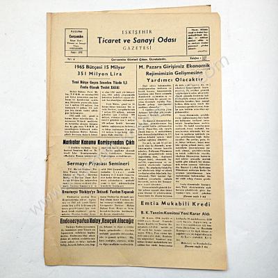 Eskişehir Ticaret ve Sanayi odası gazetesi, 9 Aralık 1964 Eskişehir - Efemera