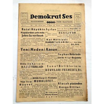 Gaziantep, Demokrat Ses gazetesi, 4 Ağustos 1960 - Efemera