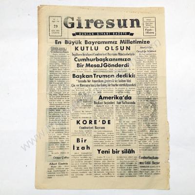 Giresun gazetesi, 29 Ekim 1952 29 Ekim gazeteleri, Giresun - Efemera