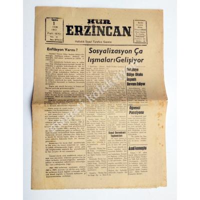 Hür Erzincan gazetesi, 1 Ekim 1965 - Efemera
