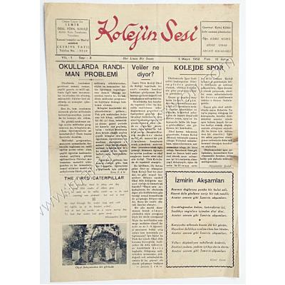 İzmir, Kolejin Sesi gazetesi, 5 Mayıs 1952 - Sayı:2 Okul eğitim efemeraları, İzmir Özel Türk Koleji - Efemera