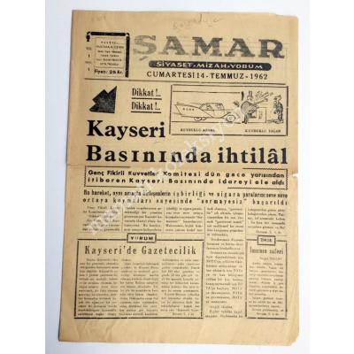 KAYSERİ, Şamar gazetesi, 14 Temmuz 1962 - İlk sayı - Efemera