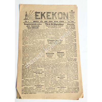 KONYA, Ekekon  gazetesi, 15 Ağustos 1942 - Efemera