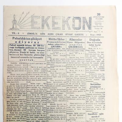 Konya Ekekon gazetesi, 20 Ağustos 1942 - Efemera