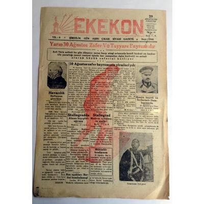 Konya Ekekon gazetesi - 29 Ağustos 1942 30 Ağustos - Efemera