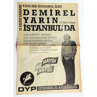 Süleyman DEMİREL, DYP gazete tamboy seçim reklamı - Efemera
