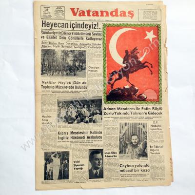 Vatandaş gazetesi, 29 Ekim 1959 29 Ekim gazeteleri, Adana - Efemera