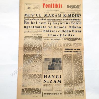 Yenifikir gazetesi, 6 Ocak 1960, Sayı:5 Adana - Efemera