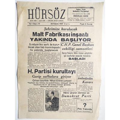  Eskişehir Hürsöz gazetesi, 25 Kasım 1947 - Gazete