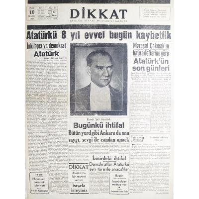 10 Kasım 1946 tarihli, Dikkat gazetesi