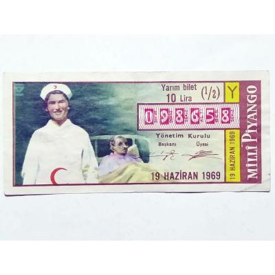 19 Haziran 1969 Yarım bilet - Kızılay temalı piyango bileti