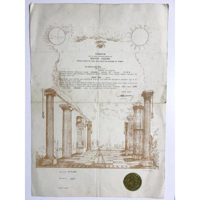 1956 tarihli, Üstadı Muhterem diploması - 34x50 Masonik evrak