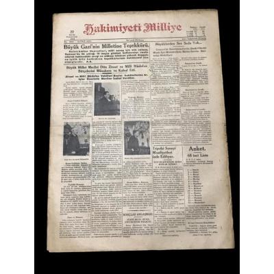 22 Mayıs 1933 tarihli, Hakimiyeti Milliye gazetesi