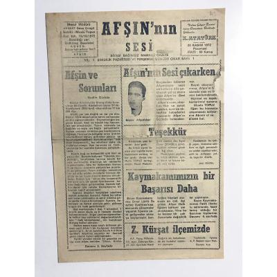 Afşın'ın Sesi Gazetesi 20 Kasım 1972 - Eski Gazete
