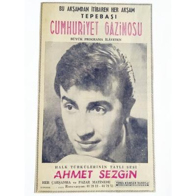 Ahmet SEZGİN Tepebaşı Cumhuriyet Gazinosu - 1966 tarihli, gazete reklamı