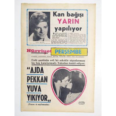 Ajda PEKKAN yuva yıkıyor / Hürriyet Perşembe - 26 Mart 1970 - Gazete