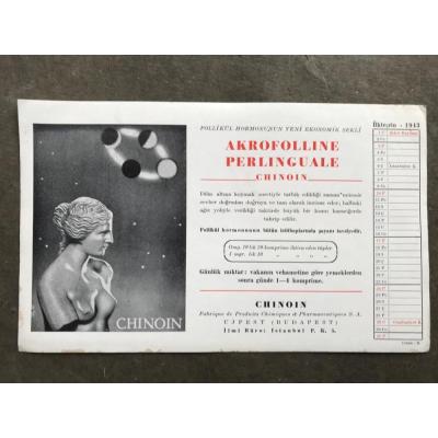 Akrofolline Perlinguale - Chinoin 1943 yılı. kurutma kağıdı takvim