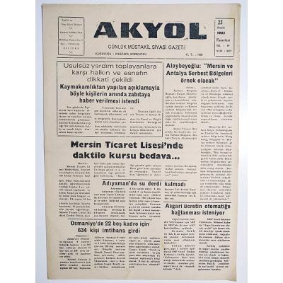 Akyol Günlük müstakil siyasi gazete 23 Aralık 1985 SİLİFKE - Gazete