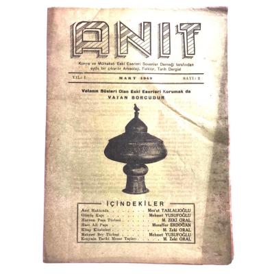 Anıt dergisi - Konya ve Mülhakatı Eski Eserleri Sevenler Derneği / Sayı:2 - 1949